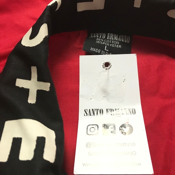 Santo Unisex Denim Jacket Cotton Button Down Red L - Picture 6 of 8